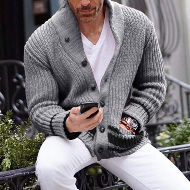 Suéter de cuello alto medio de color sólido cómodo e informal de otoño, suéter con botones para hombres