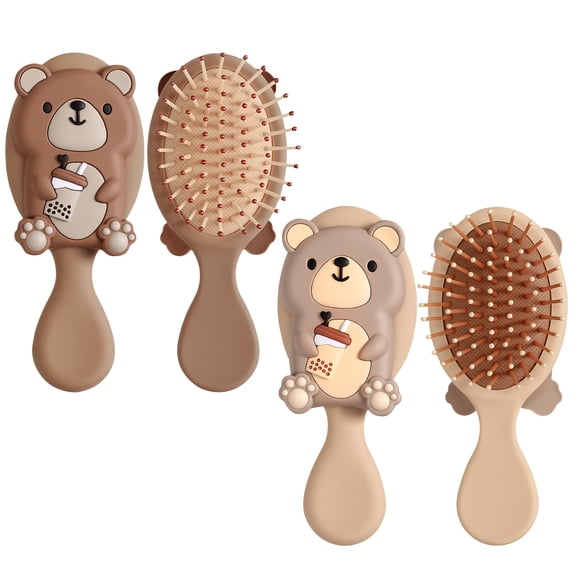 Abaima 2 Pack Toddler Hair Brush, Mini Hair Brush for Kids, Baby Detangler Brush for Straight Curly Thick Hair, Cute Travel Brush with Air Cushion (Beige/Brown)