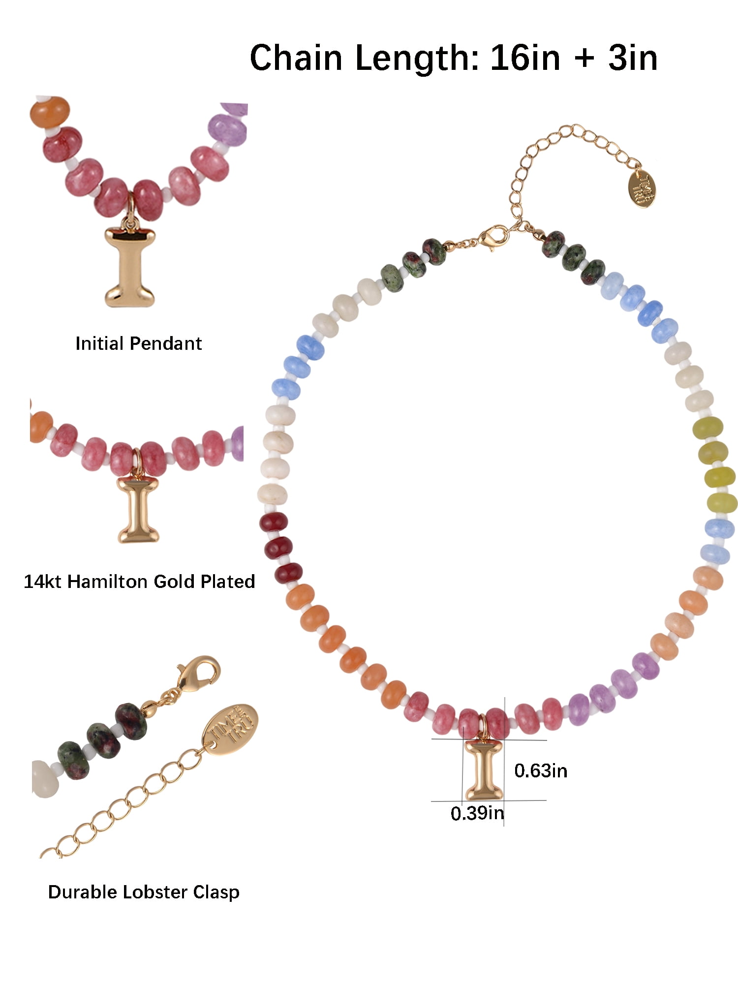 Time and Tru Goldtone Multicolored Bead Initial "I" Necklace