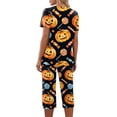 thumbnail image 5 of Women Halloween Pajamas Set Print Halloween Pj Set 2-Piece Outfit Short Sleeve Top and 7/8 Pants for Parties, Daily Wear Orange M, 5 of 5
