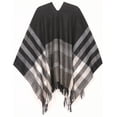 thumbnail image 4 of Sakkas Avi Women's Reversible Open Front Poncho Cardigan Ruana Cape Shawl W/Fringe - Stripe White - One Size Regular, 4 of 7