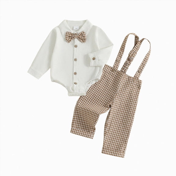 Baby Boys Romper Set Boys' Gentlemen's Suit Set Little Birthday Clothing for 0 3 6 12 18 24 Months Baby Khaki,12-18 Months