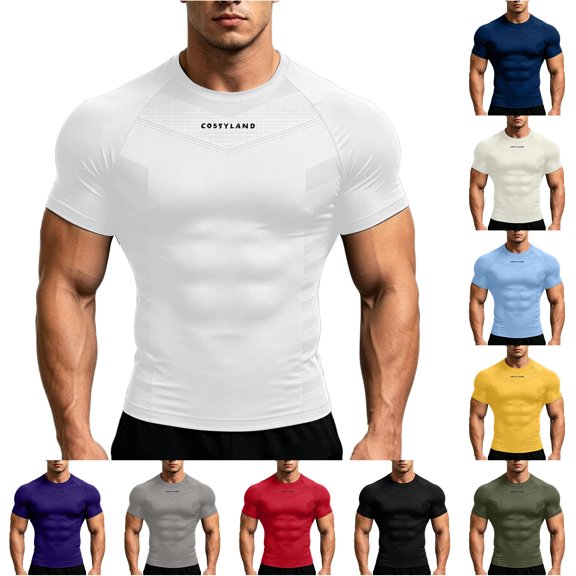 Gunia Mens Workout Gym Shirts Quick Dry Breathable Graphic Sleeves Tee Quick Dry Wicking Short Sleeve Topfitness Training Tees For Running Athletic Sport Mens T-Shirts White M