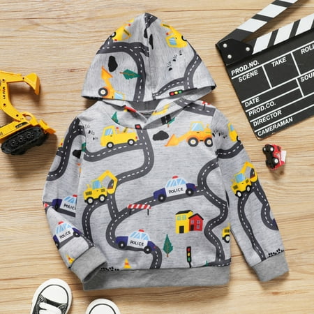 

PatPat Toddler Boy Road Vehicle Print Hoodie Sweatshirt