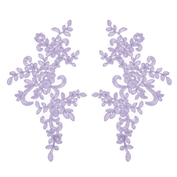 Uxcell 2 Pack Light Purple Flower Lace Appliques, 10 x 5 Inches 3D Embroidery Lace Patch Sewing Embellishments for Wedding Bridal Dress Clothes DIY Crafts Accessories Decoration