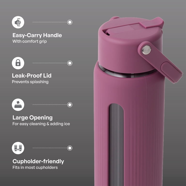 TAL Glass Water Bottle with Straw, 24oz, Berry photo 3