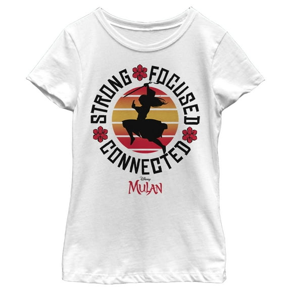 Girl's Mulan Strong Focused Mantra  Graphic Tee White Medium