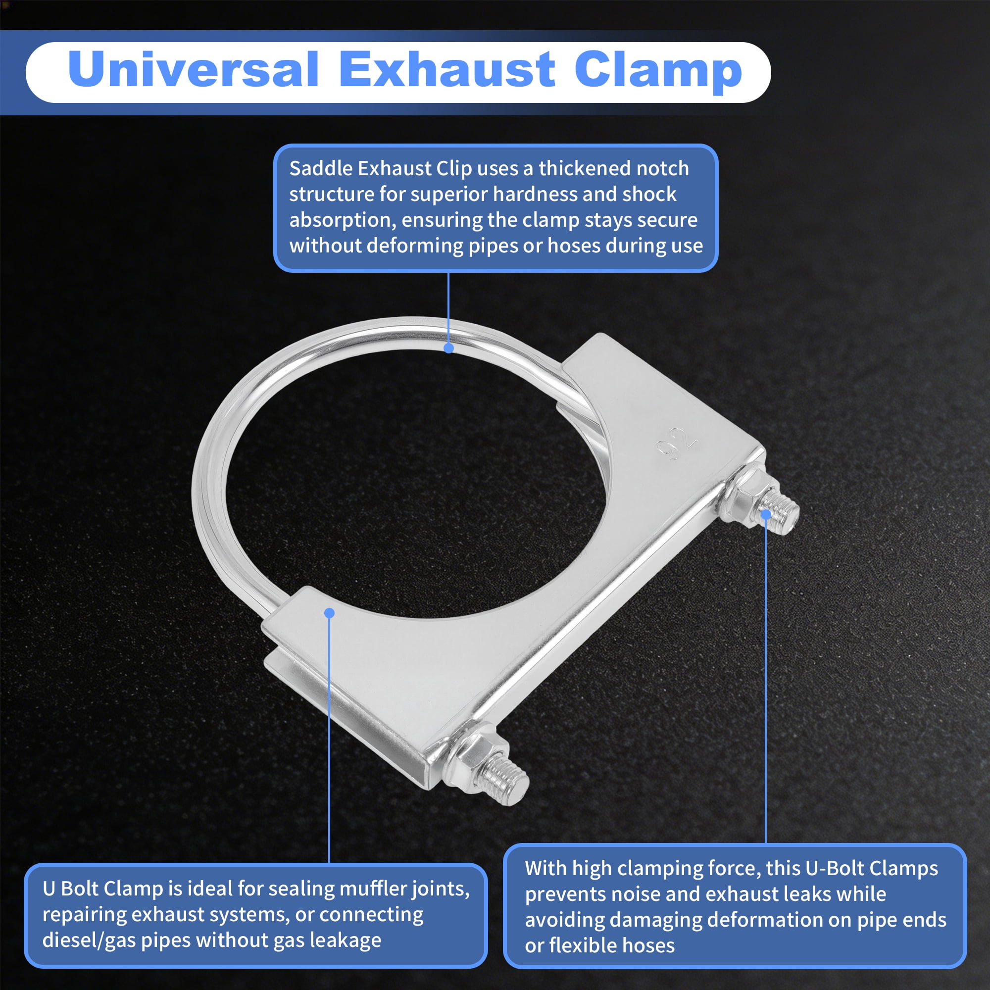 Unique Bargains U Bolt Muffler Exhaust Clamp 3.5" Galvanized Iron U-Bolt Muffler Tip Exhaust Hook Silver Tone U-Bolt Clamp for 89 mm Tip Pipes Connection 1 Pcs