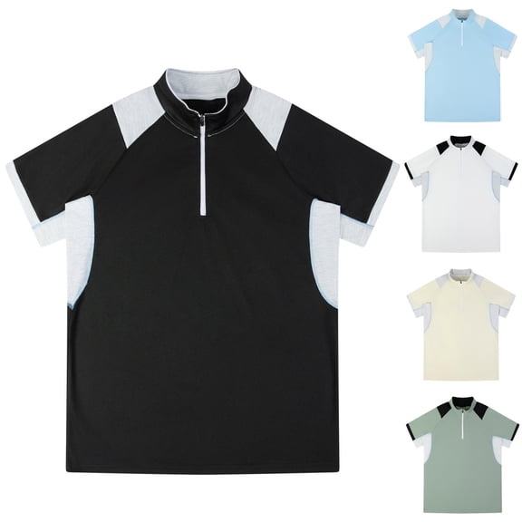 WIZUTIZ Mens T-Shirt Solid 1/4 Zip Neck Tees Short Sleeve Quick Dry Summer Shirts Athletic Casual Cool Outfits