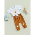 thumbnail image 3 of Genuiskids 2Pcs Newborn Baby Boys Easter Clothes Set 3 6 9 12 Months Infant Summer Outfits Short Sleeve Letters Print Tops Drawstring Long Pants Outfits, 3 of 9