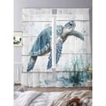 thumbnail image 4 of Summer Marine Sheer Curtains 108 Inch Long 2 Panels, Blue Turtle Seagrass Plank Texture Light Filtering Rod Pocket Curtains, Sheer Voile Drapes for Living Room Bedroom, 52"x108", 4 of 8