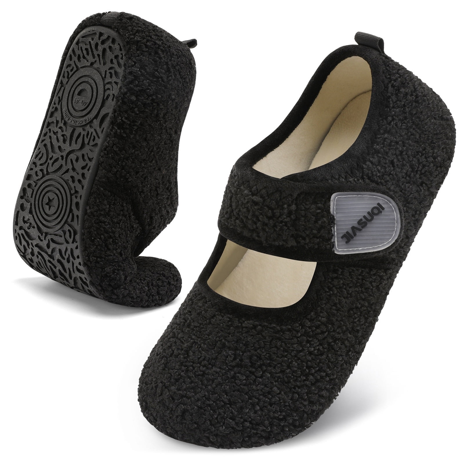 JOINFREE Women Adjustable Rubber Sole Furry Indoor Outdoor Slippers