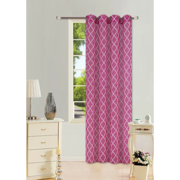 Gorgeous Home Line Hot Pink/White 1-Piece Geometric Voile Sheer Window Curtain Top Grommets 55"w x 95" L (S38)