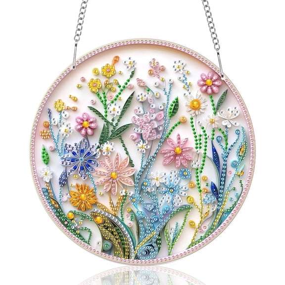 Threns Hanging Diamond Art Kits for Adults Pendant Suncatcher, Special Shaped Crystal DIY Pearl Diamond Painting Kit, Gift for Spring Summer Window Wreath Decor, 7.48"