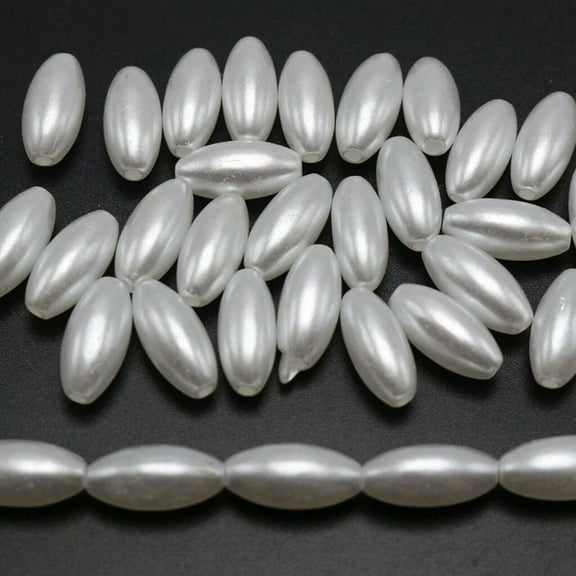 U8MO 200 Pure White Plastic Faux Pearl Oval Beads 6X12mm Imitation Pearl