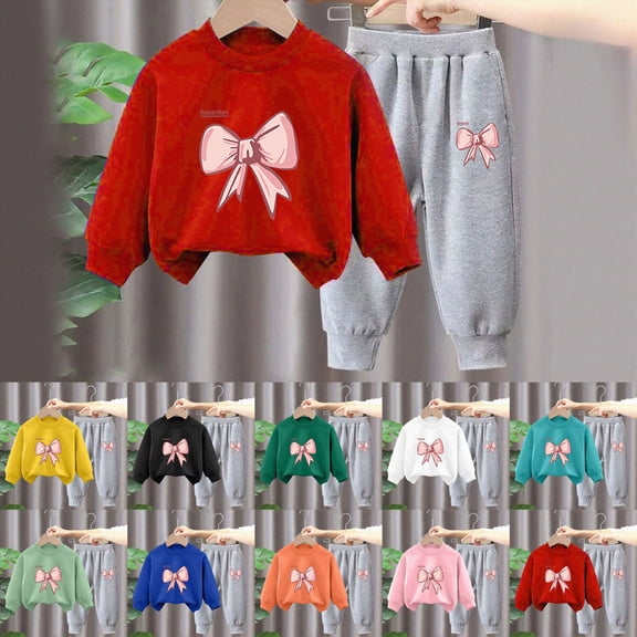 Little Girls Outfit Set Print Pullover Sweatshirt Pants 2PCS Set Girls Fall Outfits 6-24 Months 2T 3T 4T 5T 6T Kids Black,8-9 Years
