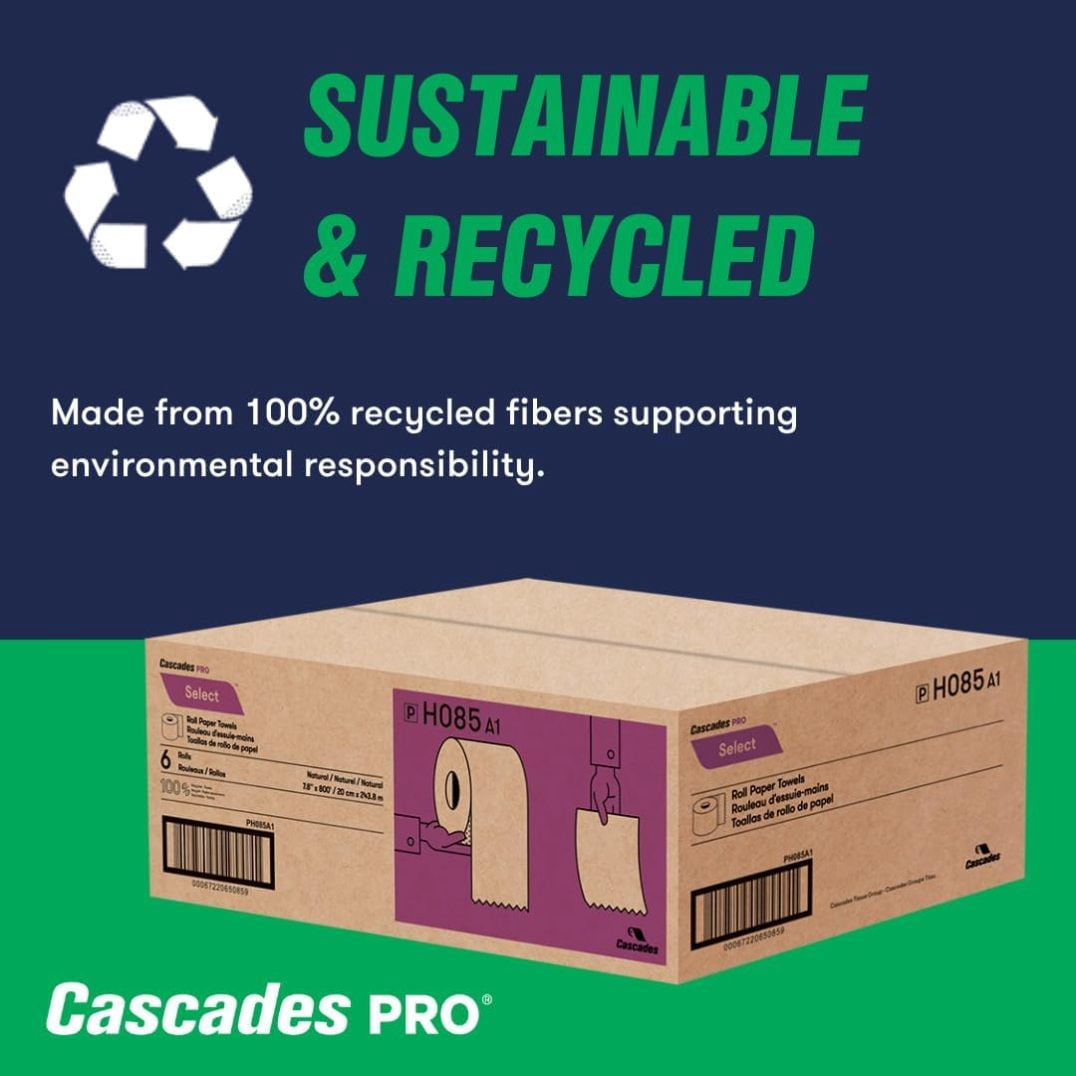 Cascades PRO Select Roll Paper Towels, 1-Ply, 7.9" X 800 Ft, Natural, 6/carton