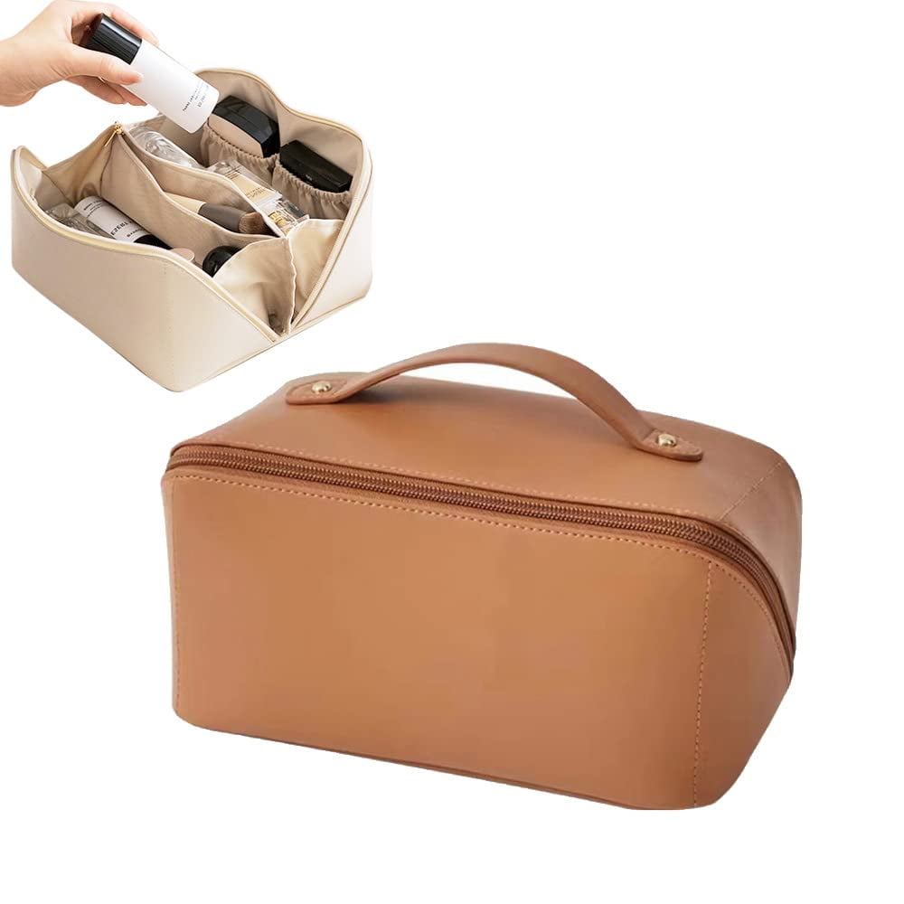 LargeCapacity Travel Cosmetic Bag Leather Makeup Bag Waterproof