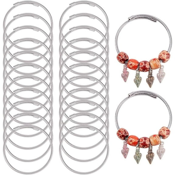 24pcs Twisted Cable Wire Bracelets Twist Bangles Bracelet Stainless Steel Open Cuff Bracelets Adjustable Expandable Bracelet for Women DIY Jewelry Making Supplies 304 Stainless Steel
