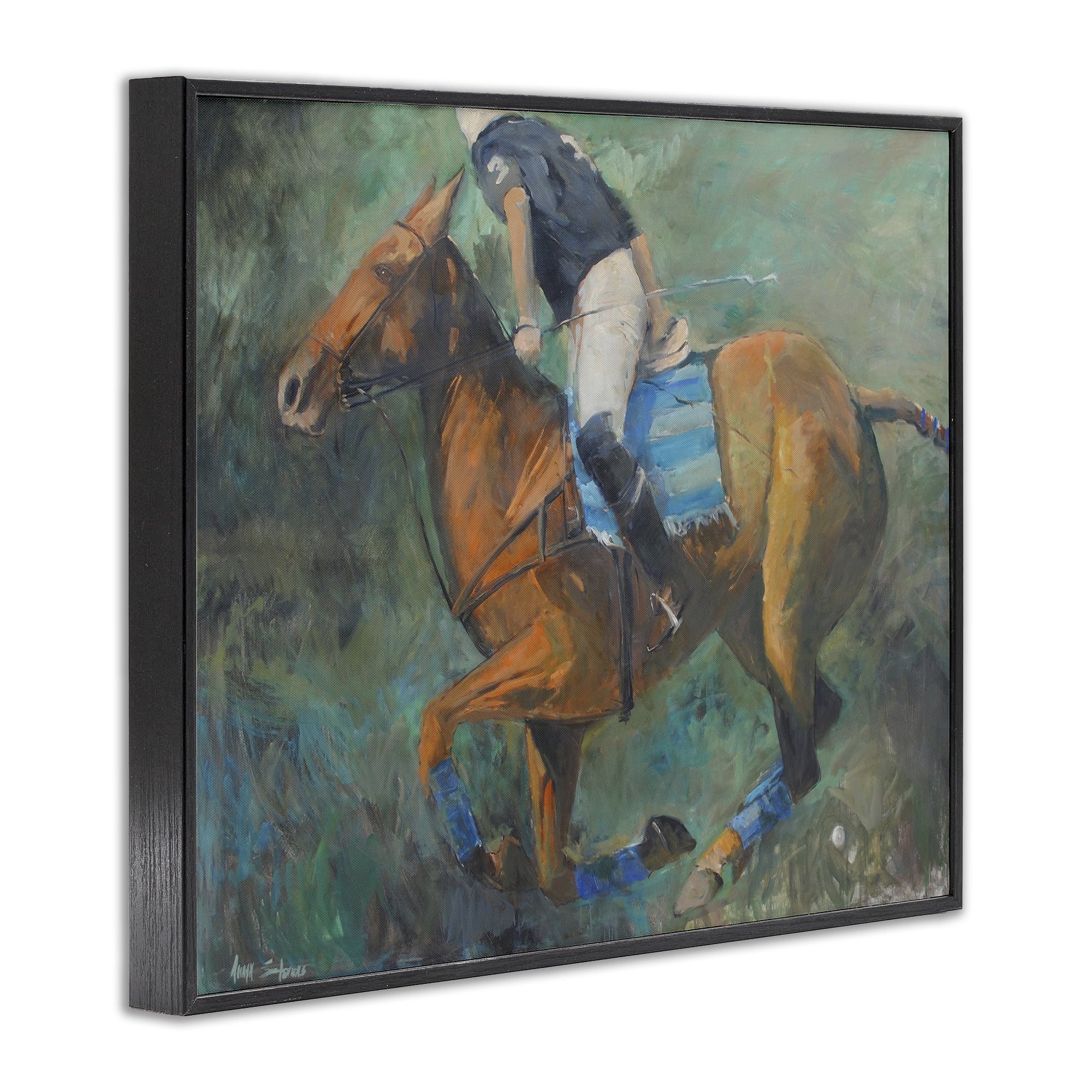 Stupell Industries Polo Rider in Dynamic Motion Black Framed Giclee Art, design by Jadei Graphics