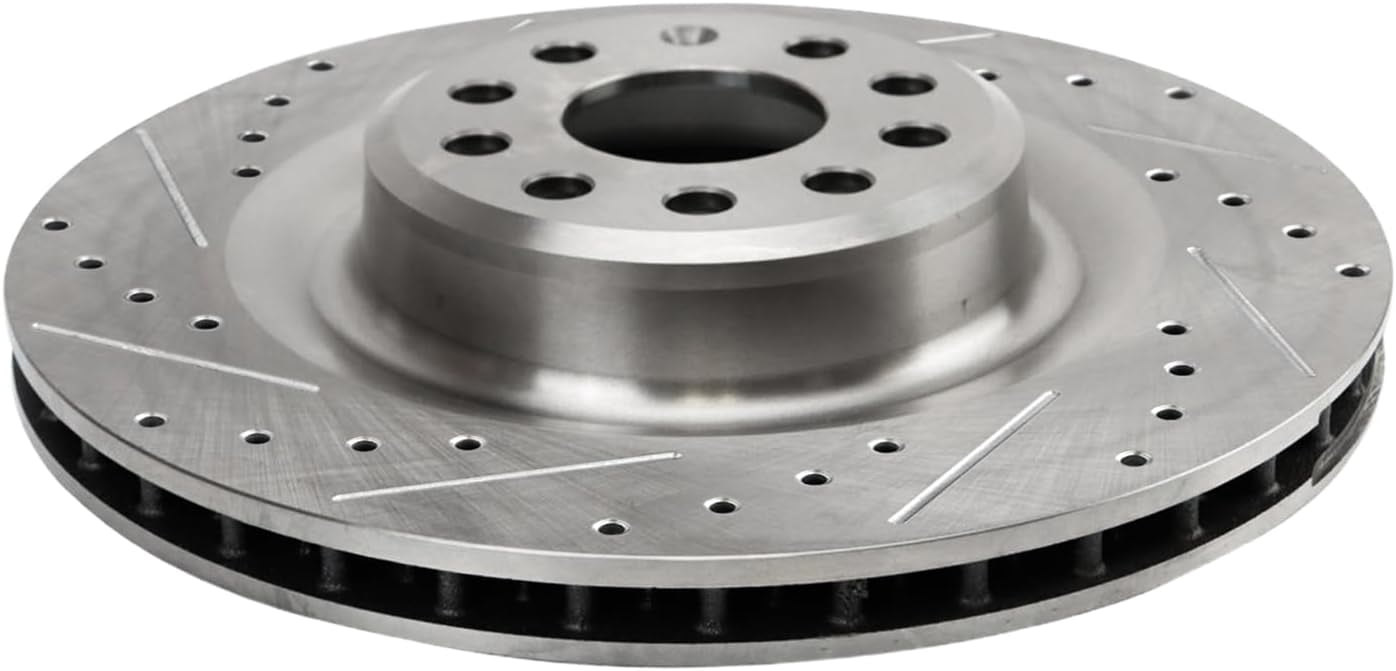 Detroit Axle - Rear Brake Rotors for 2016-2021 Tesla Model S Model X, Drilled and Slotted Disc Brake Rotors 2017 2018 2019 2020 Replacement: 14.37" inch Rotors