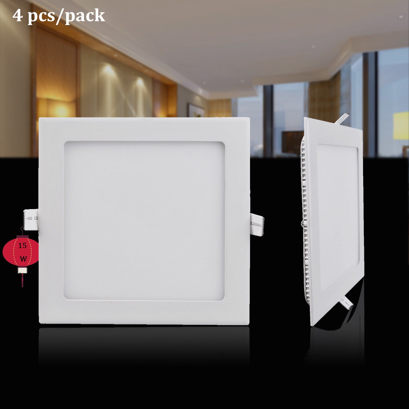 4x 15W Square LED Recessed Ceiling Lamp Panel Down light Fixture Warm