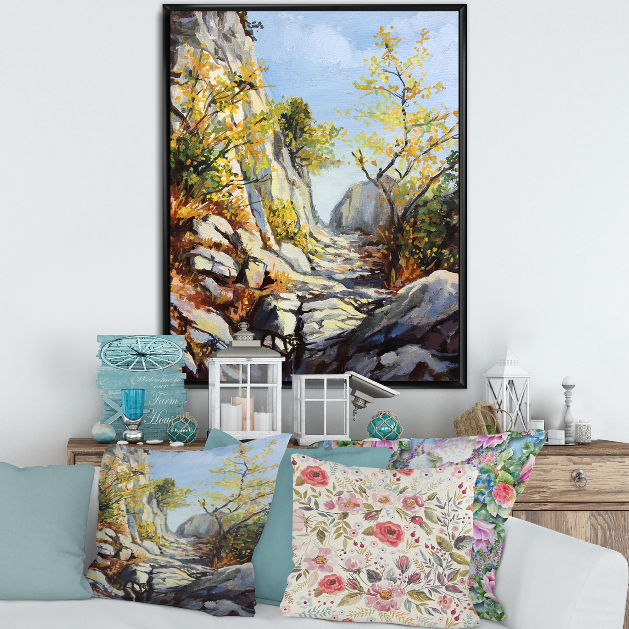 Designart 'Marble Path In Autumn Mountain' Traditional Framed Canvas Wall Art Print