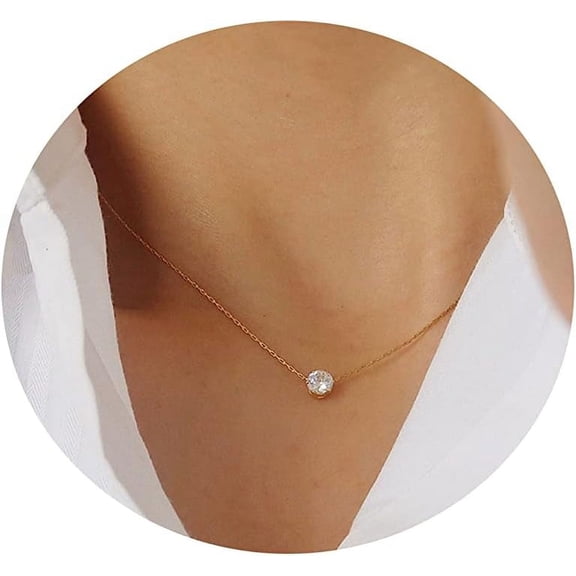 Cz Diamond Necklace For Women Dainty Layered Cubic Zirconia Solitaire Pendant Necklace Gold Plated Waterdrop Shape Square Emerald Green Cz Simulated Diamond Bridesmaid Necklace[o780]