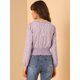 thumbnail image 5 of Allegra K Top de cintura fruncida de manga larga con cuello con volantes y lazo floral para mujer Morado claro L Unique Bargains Blusa, 5 of 6