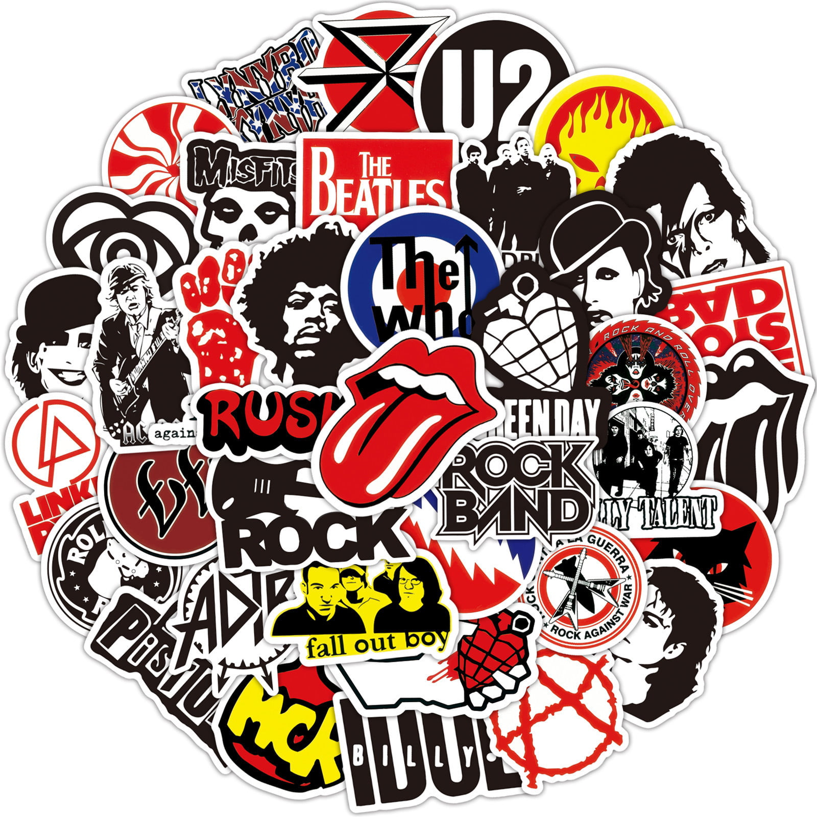 Rock and Roll Stickers for Band Punk Classic Music Band Decals for Guitar,Drum kit,Piano,Skateboard,Luggage,Phone,Violin 50PCS 