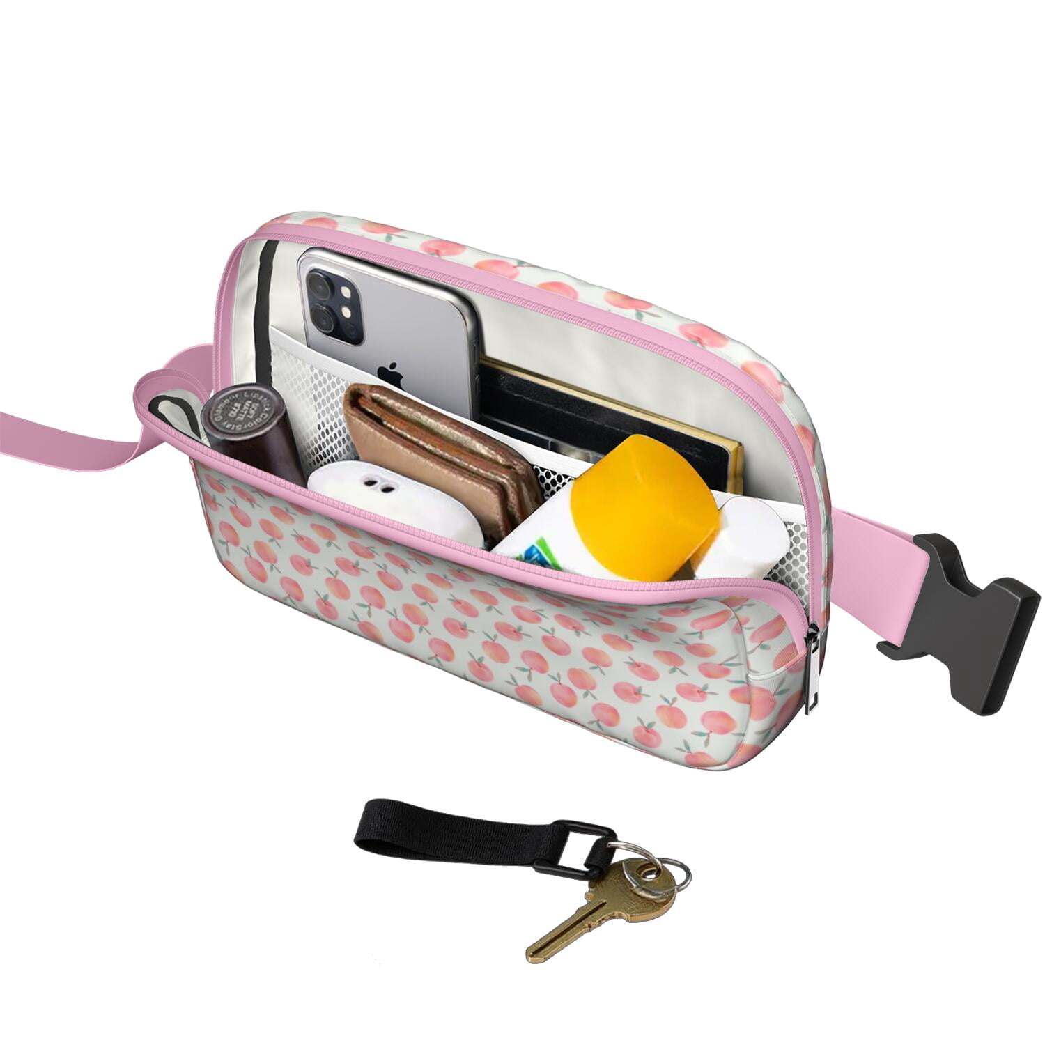 Juicy Peach Fanny Pack – Kawaii Cartoon Fruit Belt Bag with Vibrant Pink Design for Peach Lovers
