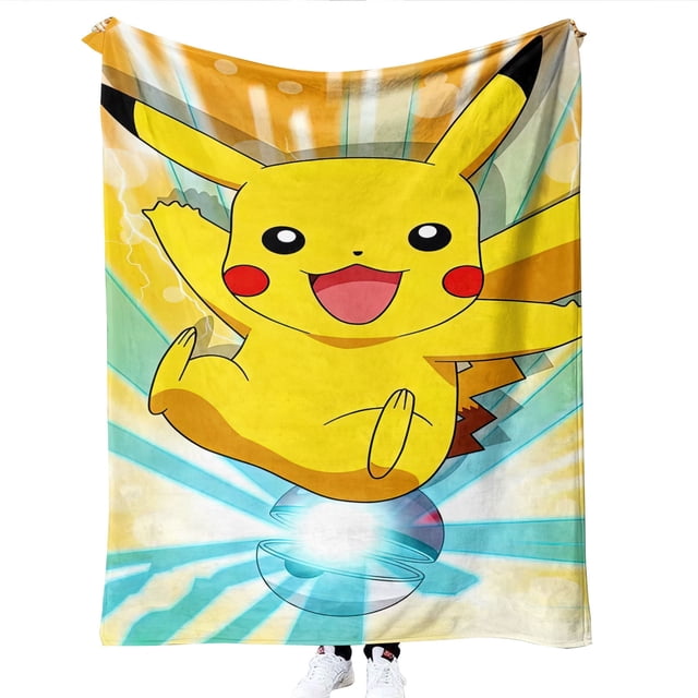 Bonita manta de franela de Pikachu con dibujos animados, cálida, para sofá, cama, sala de estar, para niños y adultos, 50 x 60, color 4