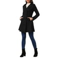 thumbnail image 2 of Abrigo largo elegante de invierno para mujer con solapa de muesca y doble botonadura en negro, 2 of 6