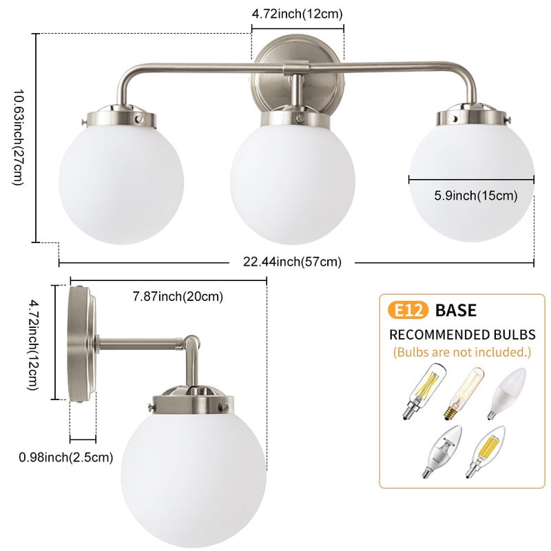 Deyidn 3 Light Pale Gold Bathroom Vanity Light with White Globe Glass Shade Modern Bathroom Wall E12 Bulb