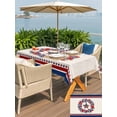 thumbnail image 5 of Outdoor Tablecloth with Umbrella Hole for Patio/Picnic/Party/Camping, Patriotic American Flag Waterproof Table Cloth Rectangle Table Cover Washable, Blue Red Flowers Wreath Retro Beige (52"x 70"), 5 of 9