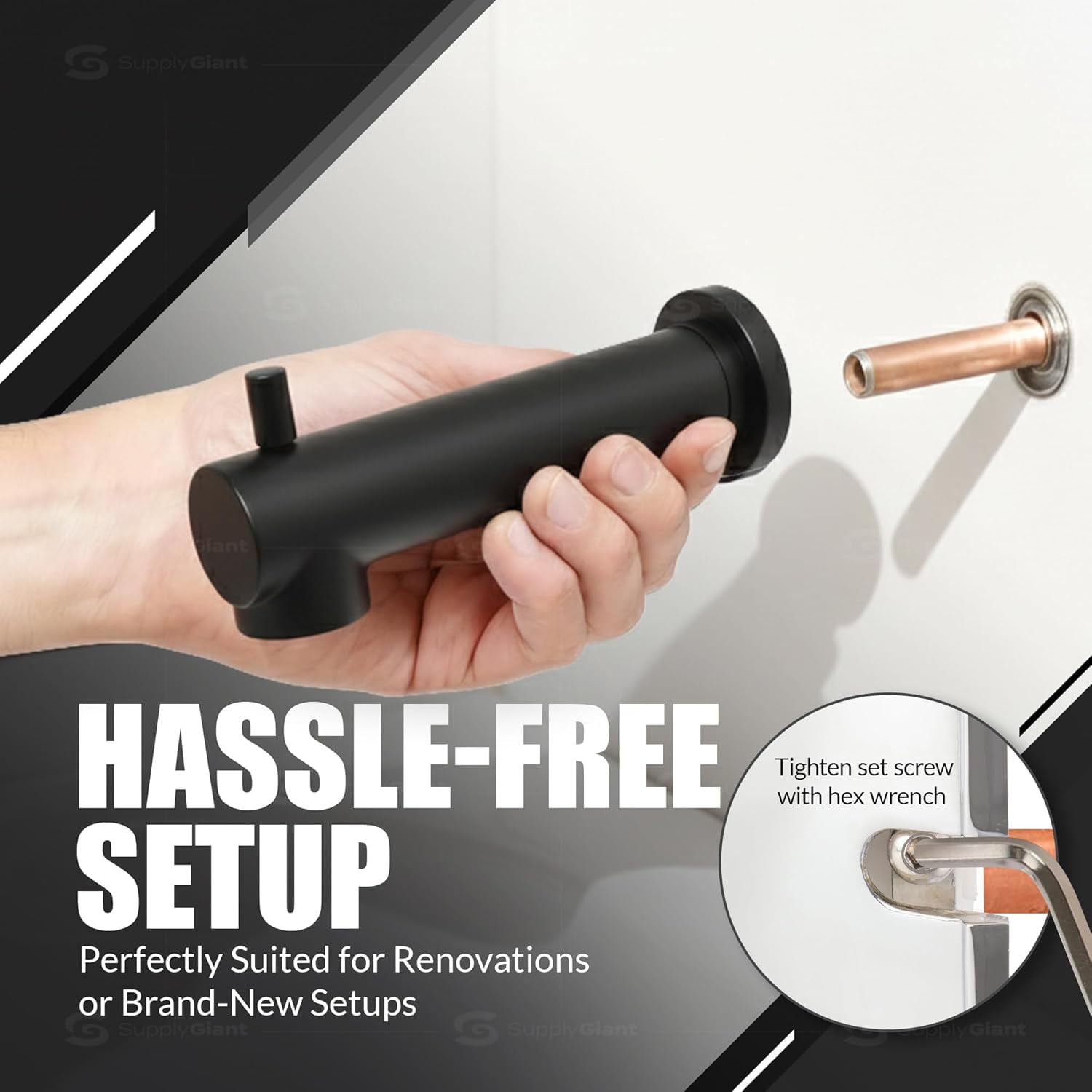 SUPPLYGIANT™ Tub Spout with Diverter 8" Round Bathtub Faucet with Decorative Matte Black Finish