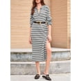 thumbnail image 5 of Womens Striped Sweater Dress Fall Chunky Knit V Neck Collared Long Sleeve Slit Loose Midi Dresses Grey XXL, 5 of 7