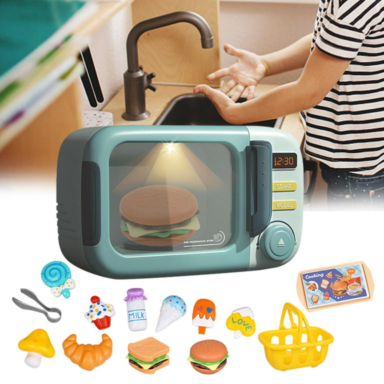 Realistic Microwave Oven, Miniature Oven with food,Party Accessories  Toys,Pretend Play Kitchen Appliances Set,for Window Display,Crafts green