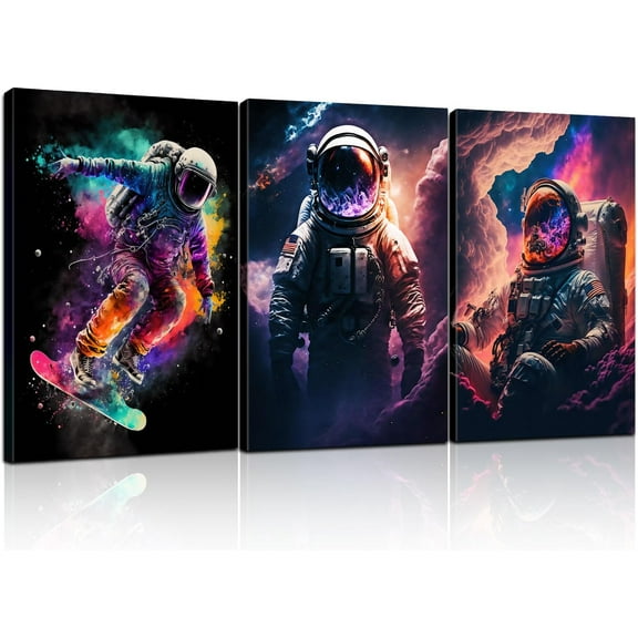 Astronaut Wall Art Creative Astronaut Space Canvas Theme Paintings, Modern Art Style Posters with Colorful Explosion Effects, astronaut Series Home Images, Living Room, Dining Room Unframed