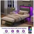 thumbnail image 3 of Greenstell Twin Size Bed Frame with LED Lights, USB Outlets & Under-Bed Storage, Modern Headboard for Bedroom，Gray, 3 of 8