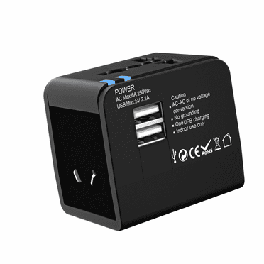 Universal Travel Adapter Socket, Multifunctional Plug, 2 USB Ports, 2.1A, 1500W, Simultaneous Output for 3 Devices