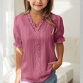 thumbnail image 2 of XXWXYD Girls Lace Trim Blouse, Elegant Puff Sleeve Hollow Out Shirt, Summer Casual V Neck Loose Fit Trendy Tops, 2 of 9