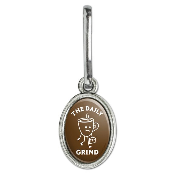 The Daily Grind Coffee Work Funny Humor Antiqued Oval Charm Clothes Purse Suitcase Backpack Zipper Pull Aid
