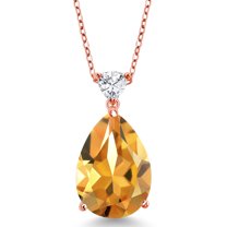 Gem Stone King 11.57 Ct Pear Shape Yellow Citrine 18K Rose Gold Plated Silver Pendant with Chain