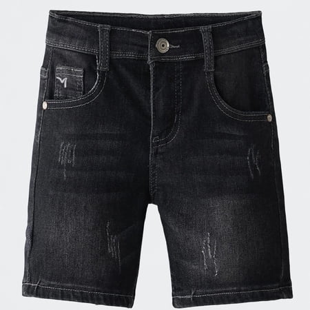 Ticikt Boys Denim Shorts Elastic Waist Cotton-Like Breathable Knee-Length Distressed Shorts Black 3-4 Years