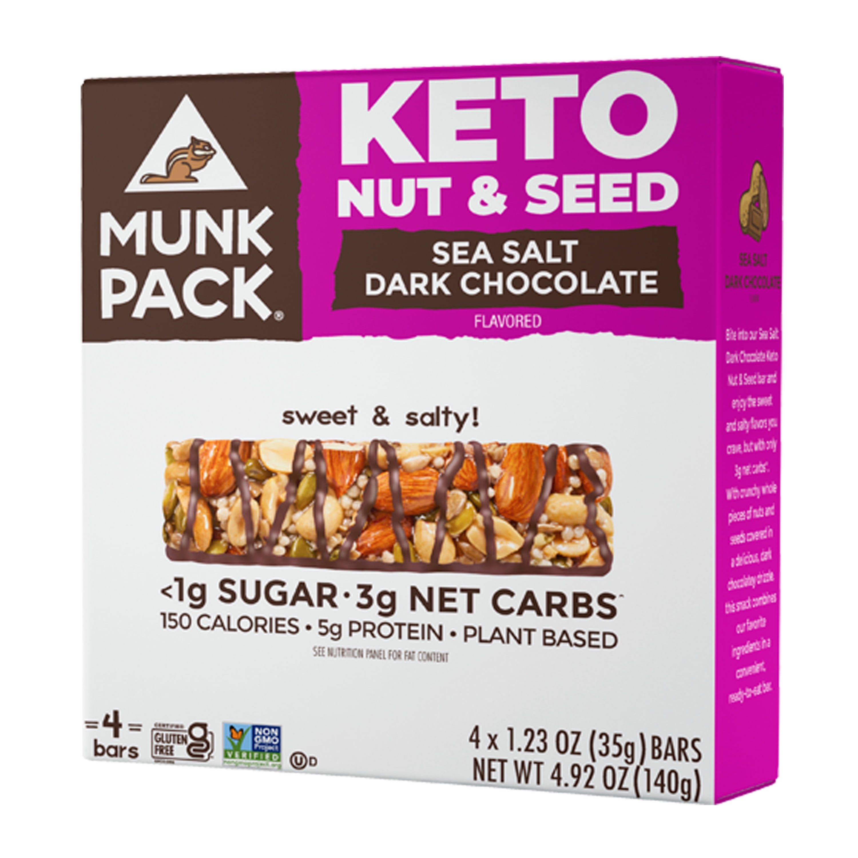 Munk Pack Keto Nut and Seed Bar, Sea Salt Dark Chocolate, 4 ct.