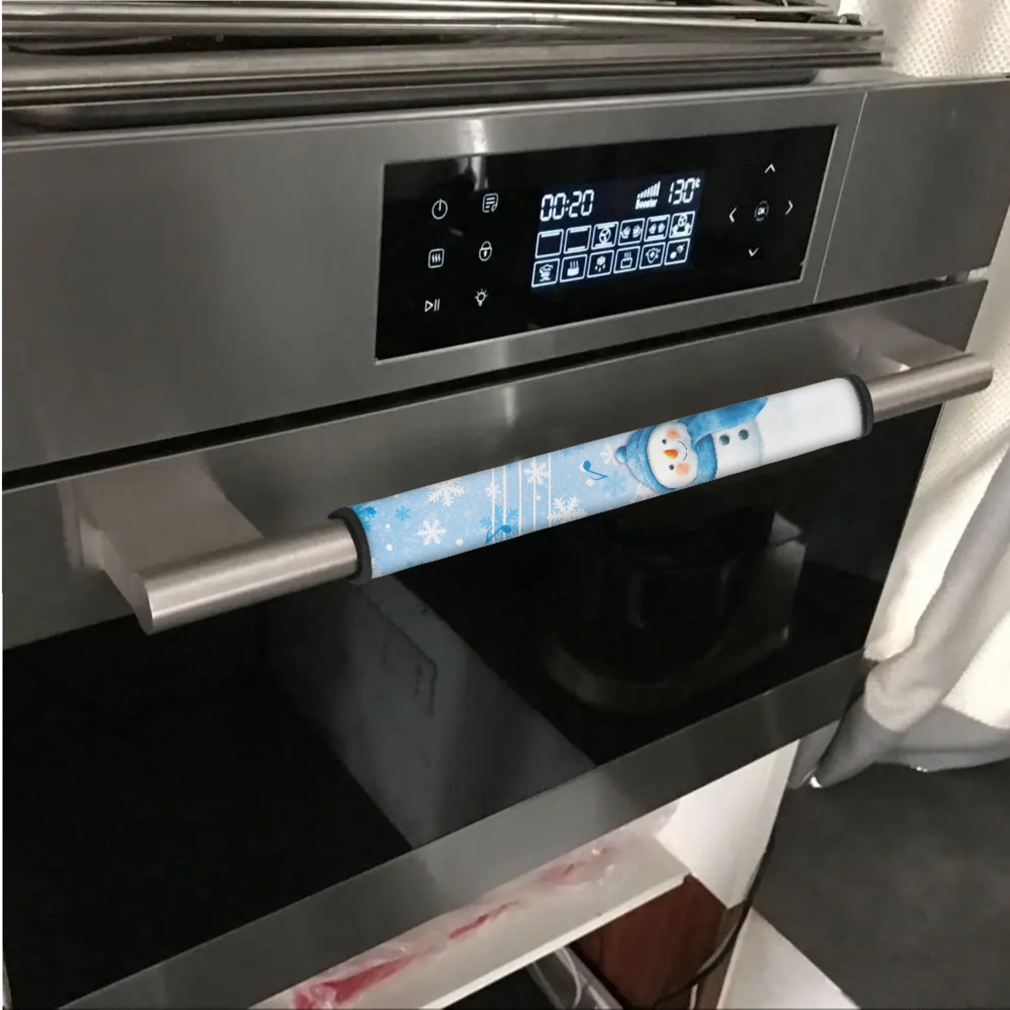 SEANATIVE Christmas Decor Refrigerator Oven Door Handle Covers Set of 6 Decorative Handle Sleeves Protector for Kitchen Oven Dishwasher Microwave, Snowman Snowflake Musical Note Blue