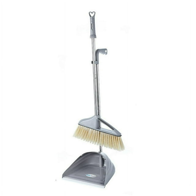 Broom and Dustpan Set Standing Upright Dust Pan with Long Handle Ideal for Dog Cat Pets Home Use
