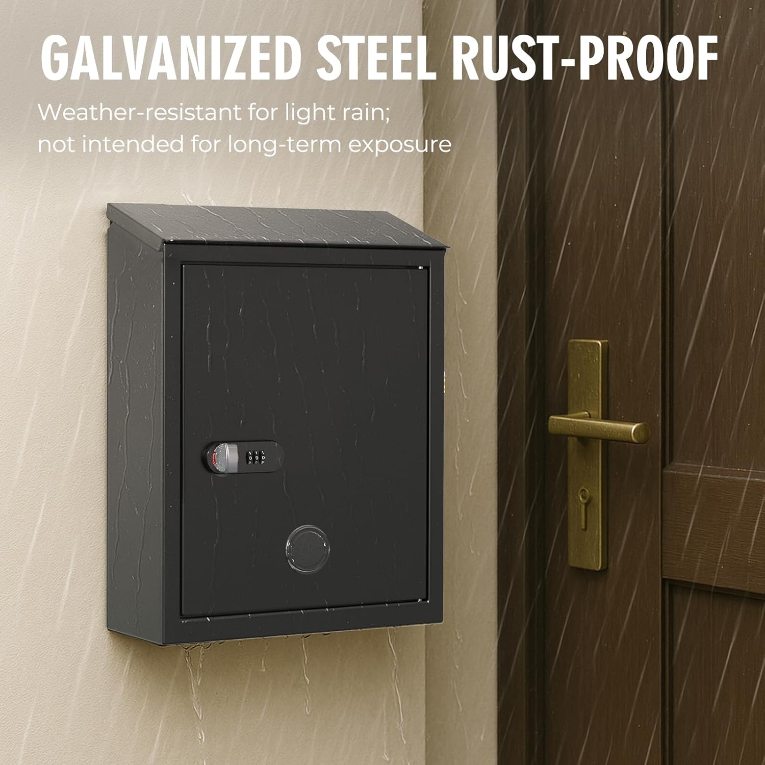 Mailbox with Combination & Key Unlock, Metal Mail Box Wall Mount, Business Key Drop Box, Locking Post Box for House, Weatherproof, Large Capacity, Black