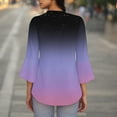 thumbnail image 4 of Shirts for Women under $10 3/4 Sleeves V-Neck Gradient Flare Sleeve Summer Solid T-shirt Pullover Blouse Black S, 4 of 6